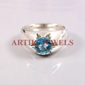 Naturale Topazio Blu Gemma Con 925 Anello Argento Sterling per Uomo #2786 - Foto 1 di 3