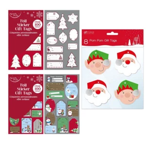  Foil Christmas Gift Sticker Tags Xmas Wrapping Cute & Traditional Presents  - Picture 1 of 4