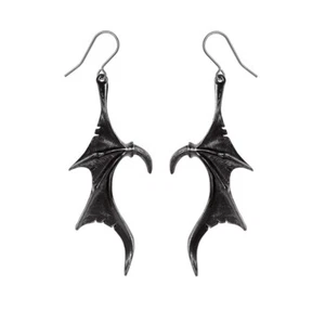 Alchemy Gothic E463 - Wings of Midnight Earrings Bat Wing Heart Goddess Dropper - Picture 1 of 1