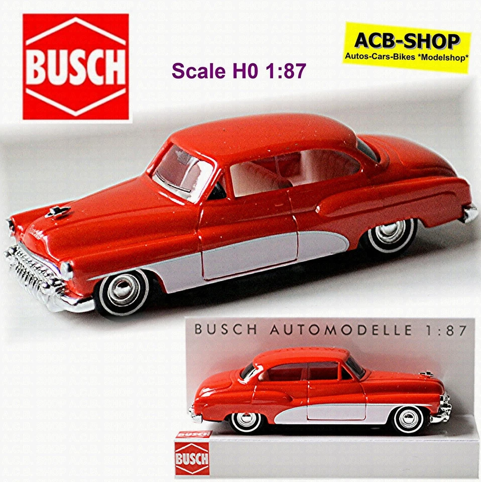 Buick '50 Deluxe Super! Serie 50 Berlina 1953-58 Rosso + Bianco 1:87 Busch 44720 - Immagine 1 di 4