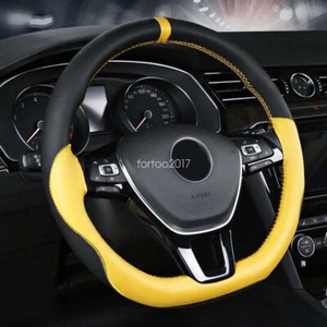 D Cut Round Shape Stitch on Wrap Microfiber Leather Car Steering Wheel Cover - Picture 1 of 3