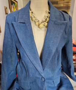 Good American Blue Jeans Peak Lapel 1-Button Cotton Blend Jacket Size 3/L - Picture 1 of 5