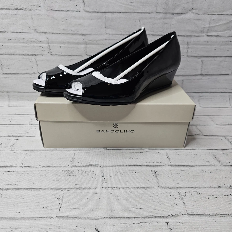 Bandolino Women’s Candra Pumps UK 7 Black Faux Leather Open Toe Heels Dress Shoe
