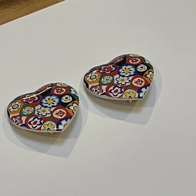 Large Statement Ceramic Multi Color Heart Print Clip-on Clip On Earrings - Image 1 of 4