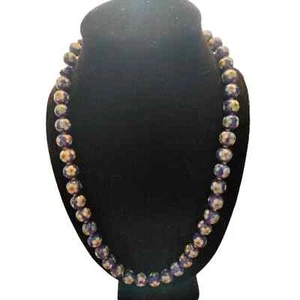 Vintage Cloisonné Hand Knotted Blue Flowers Bead Necklace - Gold Tone Clasp - Picture 1 of 9