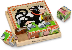 Bauernhof Holzwürfel Puzzle mit Aufbewahrungstablett - 6-in-1 Tierpuzzle für Kleinkinder an - Bild 1 von 11