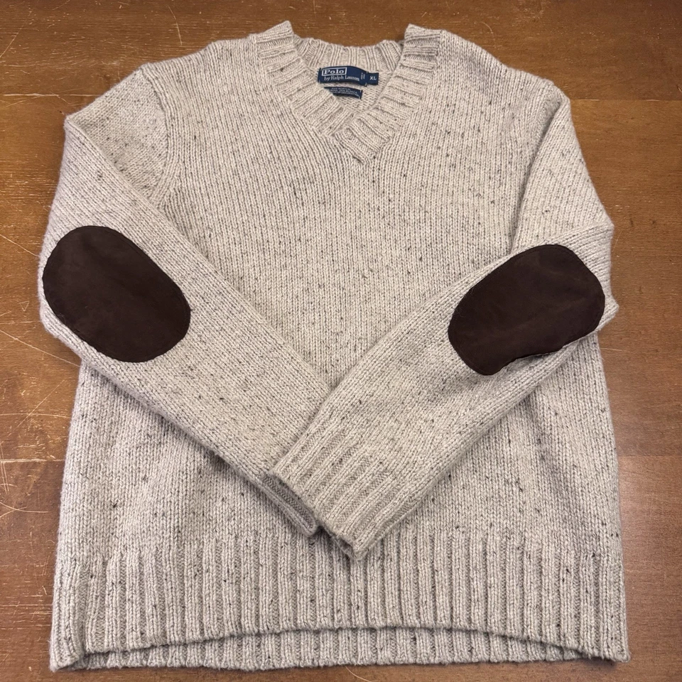 DE COLECCIÓN Polo Ralph Lauren Suéter Para Hombres XL Beige Lana Mezcla Alpaca Parches en el Codo Foto 1 de 4