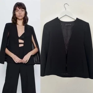 ZARA BLACK CAPE BLAZER PONCHO JACKET SLITS ASO LETIZIA TRINNY XS 6 8 Smart - Picture 1 of 7