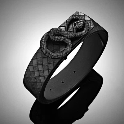Joyería estilo hip hop para hombre hebilla de serpiente negra y cinturón de cuero negro moda Foto 1 de 3