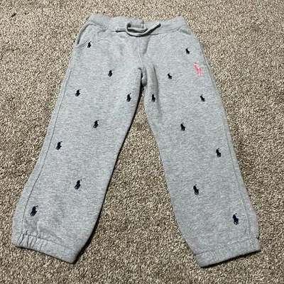 Pantalones deportivos Ralph Lauren rosa pony estampado gris para niños talla 5 Foto 1 de 4
