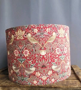 Handmade William Morris Strawberry Thief-Lampshade-Floral Bird-Red 13.5"×10" - Picture 1 of 5