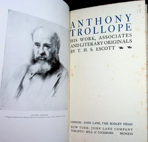 T H Escott / Anthony Trollope His Work Associates and Oiginals 1st Edition 1913 - Foto 1 di 5