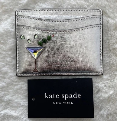 Nuevo con etiquetas Estuche para Tarjetas Kate Spade Shaken Not Stir Embellecido Cuero Metálico Foto 1 de 4