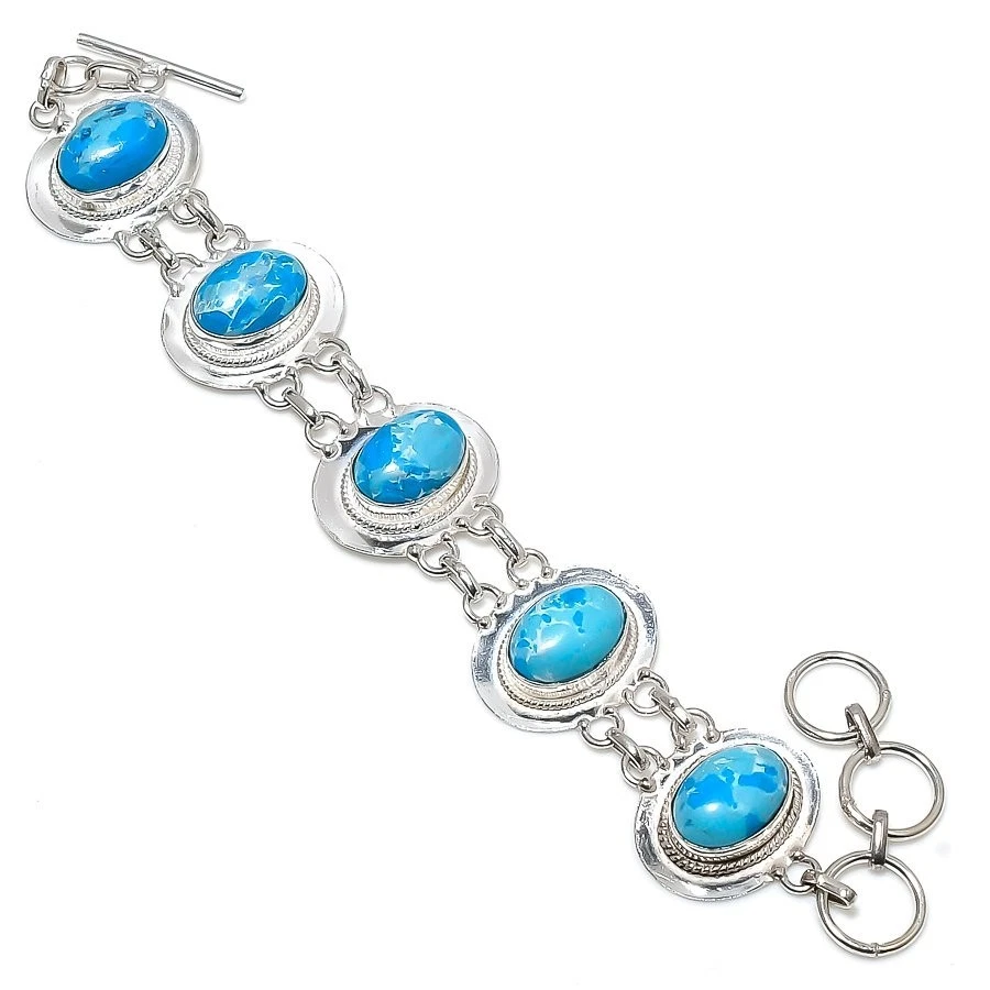 Blue Larimar Gemstone Handmade 925 Sterling Silver Bracelet Size 7-8" - Image 1 of 1