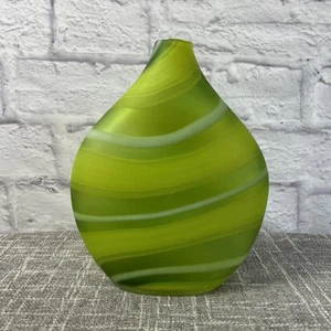 Crate & Barrel Lime Green Swirl Teardrop Glass Lima Vase Poland 10.75” - Picture 1 of 7