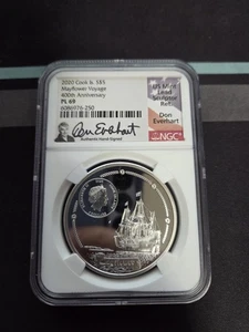 Rare 2020 PL 69 Cook Islands Silver Mayflower Voyage Everhart Signature NGC  - Picture 1 of 2