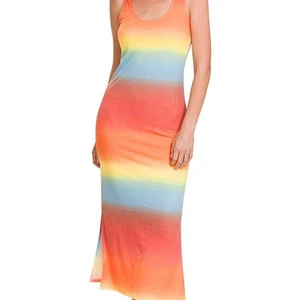 ZENANA Multi Gradient Orange Ombre Scoop Neck Side Split Mid-Maxi Small Sundress - Picture 1 of 7