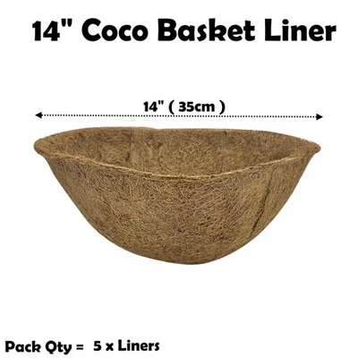 Natural Coco Hanging Basket Liners Coir Moulded Coconut Fibre 14" Round | x 5 - Image 1 of 3