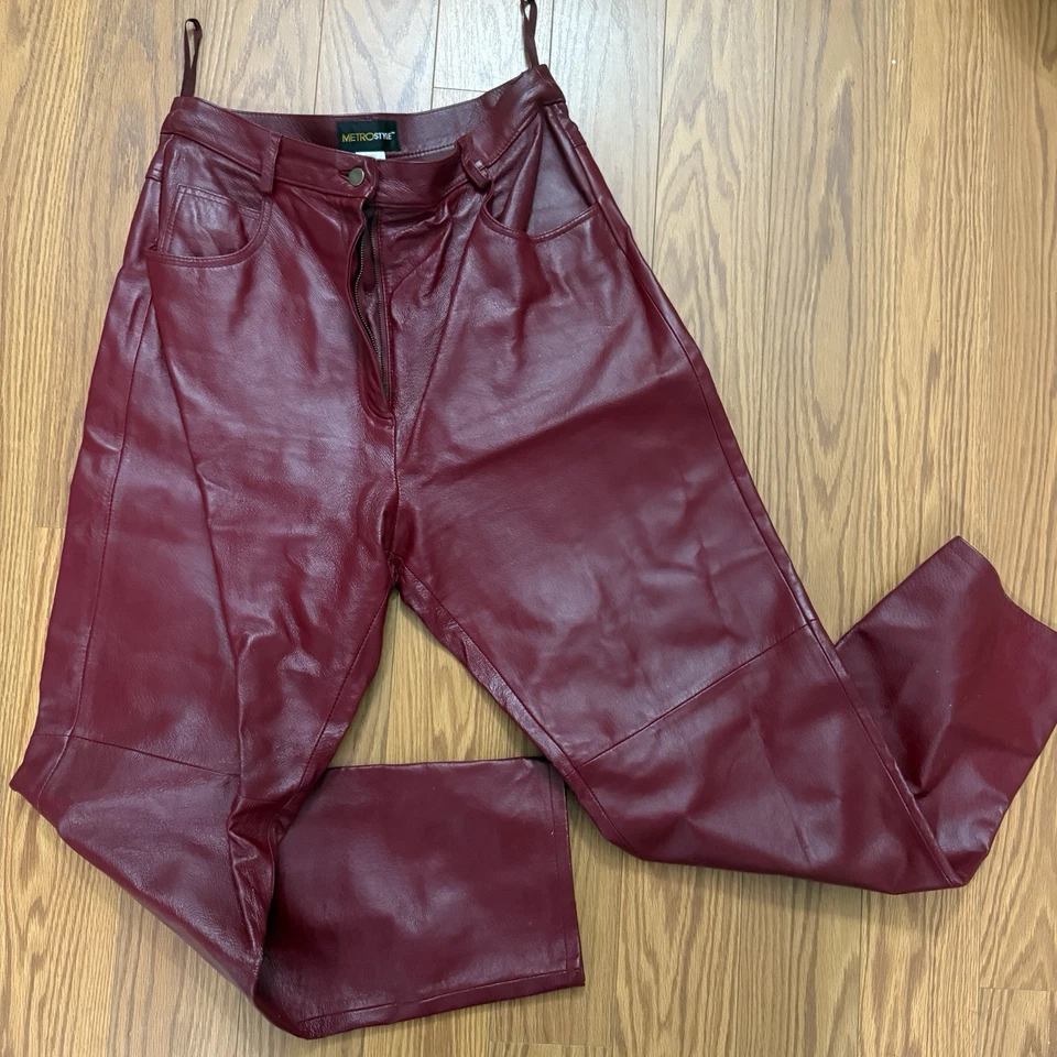 Pantalón Mujer METROSTYLE Cuero Rojo Talla 12 Forrado Pierna Plana 5 Bolsillos. Cuero Foto 1 de 4