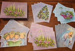 Caja MCM Vintage 21 Tarjetas de Navidad Brillo Rosa Azul Ángeles Trineo Árbol - Imagen 1 de 16