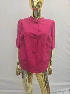 Akris Punto Size 16 Pink Mandarin Collar Mulberry Silk Short Sleeve Jacket - Picture 1 of 10