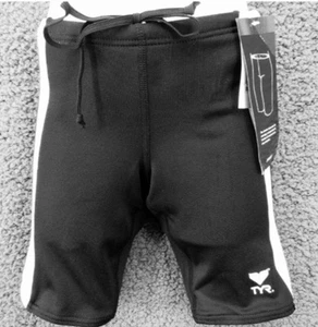 NWT! TYR Boys Jammer Black White Drawstring Stretch Workout USA 22 - Picture 1 of 2