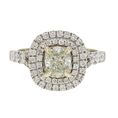 Anillo de compromiso con halo de diamantes cojín GIA 1,44 ctw oro multicolor de 14 k talla 5,75 Foto 1 de 4