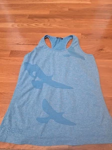 Oiselle Damen Tank Top Flyte LARGE blau Flying Birds Racerback Stretch Work Out - Bild 1 von 4