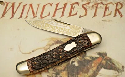 Cuchillo de reproducción vintage años 70 WINCHESTER Solingen Alemania - asas de hueso Foto 1 de 4