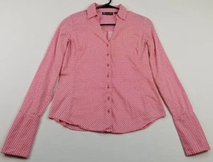 NY&Co Button Up Shirt Women's XS Red White Circles Polka Dot Stretch Long Sleeve - Picture 1 of 11