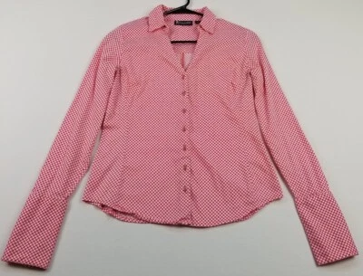 Camisa para mujer NY&Co con botones XS roja blanca círculos lunares elástica manga larga Foto 1 de 4