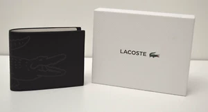 Men's Lacoste Black Cow Leather Alligator Wallet - New With Box - NH3505FW - Picture 1 of 17