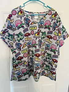 Marvel Avengers Superhero Comic Book Uniform Scrub Top SZ 3XL Medical Nurse Vet - Picture 1 of 7