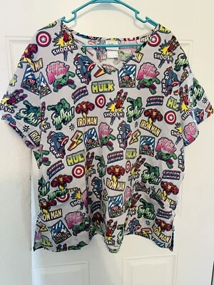 Marvel Avengers Superhero Comic Book Uniform Scrub Top SZ 3XL Medical Nurse Vet - Image 1 of 4