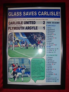Carlisle United 2 Plymouth Argyle 1 - Jimmy Glass - 1999 - framed print - Picture 1 of 2
