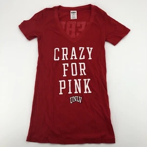 Pink Victoria Secret UNLV Rebels Womens T Shirt XS Red V-Neck Short Sleeves Y2K - Picture 1 of 11