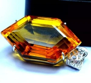 Fancy Cut Natural 93.32 Ct Yellow Citrine 925 Solid Silver Pendant Gemstone - Picture 1 of 7