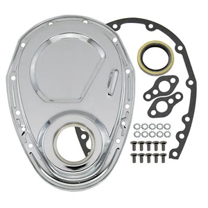 Kit de cubierta de distribución de acero cromado bloque pequeño SB Chevy con juntas y pernos 283-350 V8 - Imagen 1 de 7