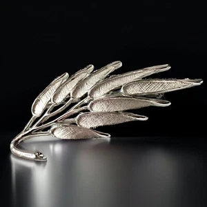 Judy Lee Leaf Brooch Silver Tone Signed Palm Mid Century Tropical Vintage - Picture 1 of 9
