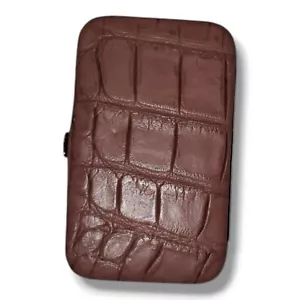 Estuche Vintage Imitación Cuero Metálico Rosa Croc - Imagen 1 de 3