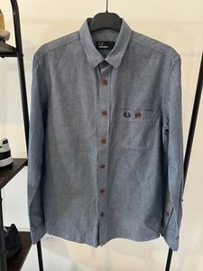 Fred Perry Mens Button Down Shirt Denim Small Regular Long Sleeve Chore Pocket - Picture 1 of 7