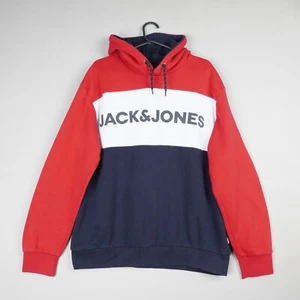 Jack & Jones Hoodie Mens XXL Blue Red Pullover Sweatshirt Hooded Stretch B62 - Picture 1 of 11
