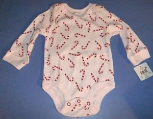 NWT Baby 3-6M Bodysuit Red Christmas CANDY CANE Print Long Sleeve Holidays - Picture 1 of 2