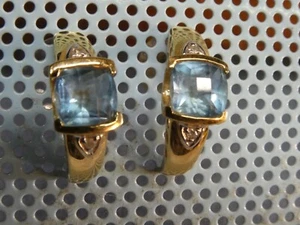 Pendientes de diamantes de topacio azul de oro amarillo de 14K AJ 49 - Imagen 1 de 9