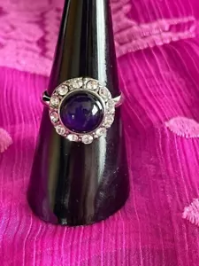 Silver tone ring with blue/clear stones size 'L' - Picture 1 of 2