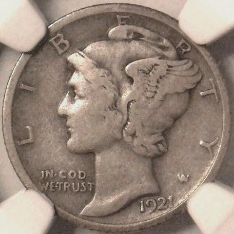 1921 P MERCURY DIME, KEY DATE, EXCEPTIONAL CONDITION, NGC GRADED VF 25 Cover