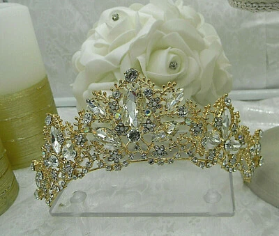 BRIDAL CROWN TIARA 施华洛世奇 MOONSTONES AB CRYSTALS 金色金属闪耀州 — 第 1/4 张图片