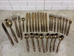 Vtg MCM 3 Head Elephant 8 Pc Flatware Set 5 Pc Hostess Set Bronze Thailand 29pcs - Picture 1 of 24