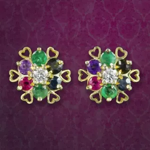 Victorian Style Acrostic Gemstone Dearest Stud Earrings - Picture 1 of 6