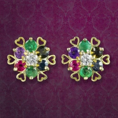 Victorian Style Acrostic Gemstone Dearest Stud Earrings - Image 1 of 4